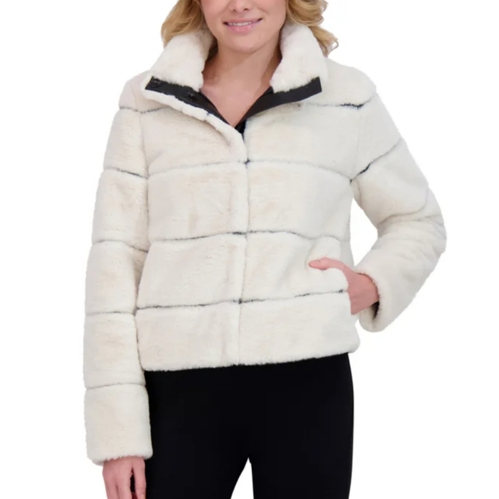 Karl Lagerfeld Paris Faux Fur Jacket in Oyster